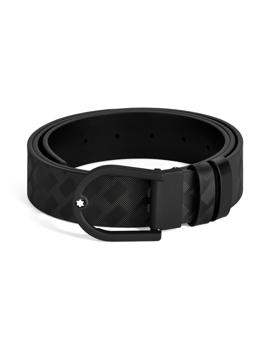 Cinturón reversible de piel negro con hebilla ligera en forma de herradura 35 mm